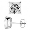 14K White Gold 3.90 ct Princess CZ Push Back Womens Stud Earrings
