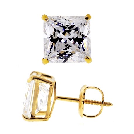 14K Yellow Gold 0.80 ct Princess CZ Screw Back Womens Stud Earrings
