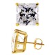 14K Yellow Gold 11.10 ct Princess CZ Screw Back Stud Earrings