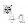 14K White Gold 3.90 ct Princess CZ Screw Back Womens Stud Earrings