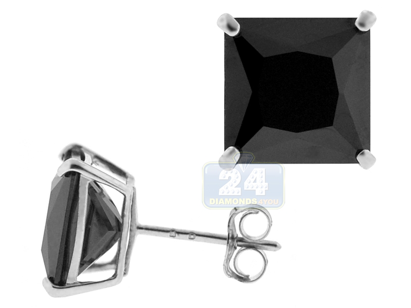 Squared Cubic Zirconia Ear Studs for Men - Pair 3mm