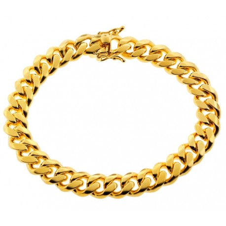 Yellow Gold Sterling Silver Mens Miami Cuban Bracelet 10mm 9"