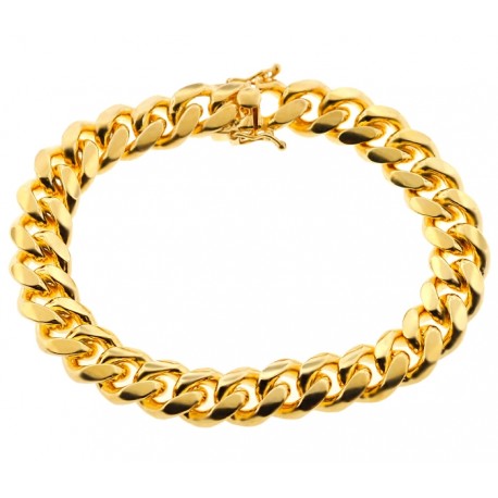 Yellow Gold 925 Silver Miami Cuban Link Mens Bracelet 12mm 9"