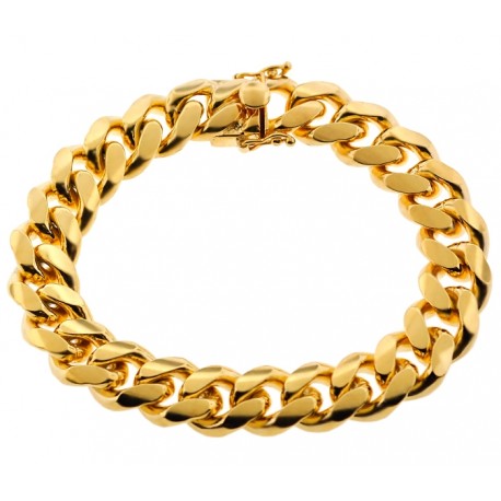 Yellow Gold 925 Silver Miami Cuban Link Mens Bracelet 13mm 9"