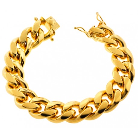 Yellow Gold 925 Silver Miami Cuban Link Mens Bracelet 18mm 9"