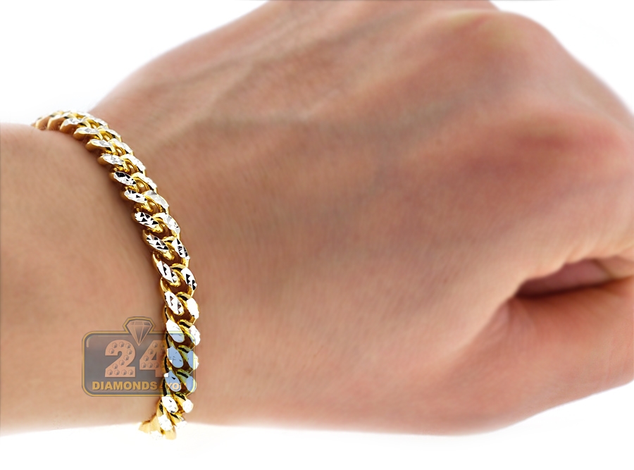 Gold Silver Miami Cuban Diamond Cut Link Mens Bracelet 6.5 mm 8.5 Inch