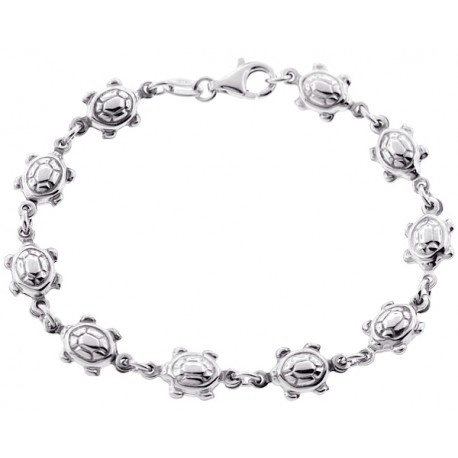 Italian 925 Sterling Silver Turtle Charm Womens Bracelet 7.5"
