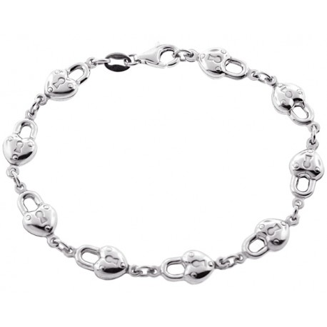 Italian 925 Sterling Silver Lock Charm Womens Bracelet 7.5"