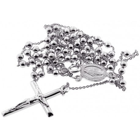 Sterling Silver Rosary Beads Cross Mens Necklace 3 mm 24 26 inch
