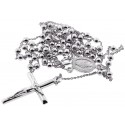 Sterling Silver Religious Rosary Bead Cross Necklace 3 mm