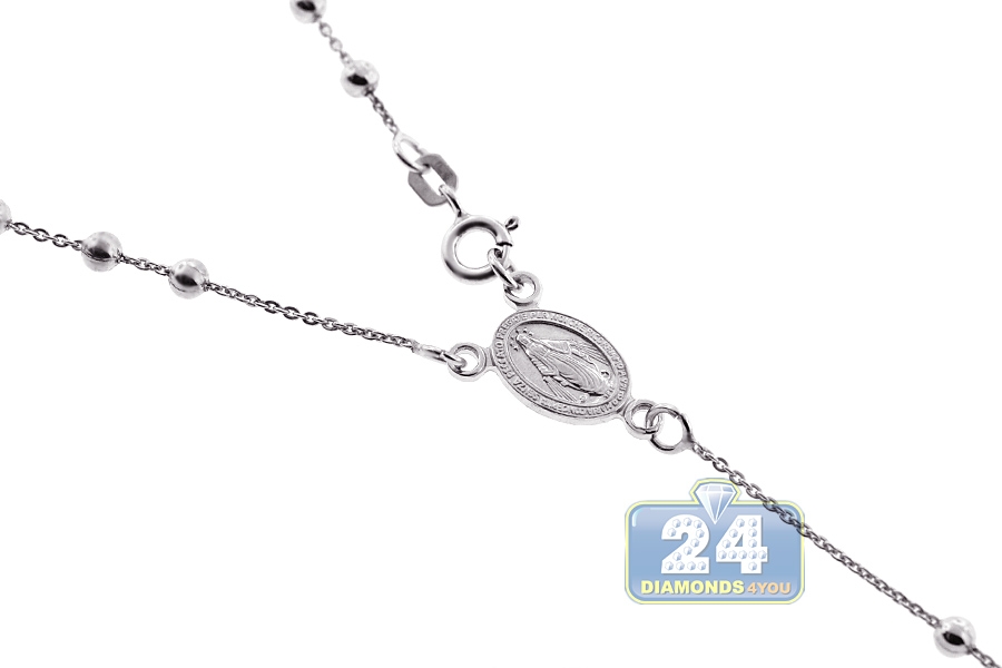 Sterling Silver Rosary Beads Cross Mens Necklace 3 mm 24 26 inch