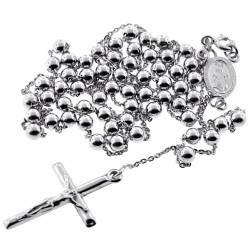 Sterling Silver Rosary Beads Mens Cross Necklace 4 mm