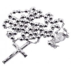 Sterling Silver Rosary Bead Mens Cross Necklace 5 mm