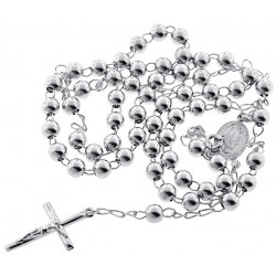 Sterling Silver Rosary Beads Cross Necklace 6 mm 24 Inches
