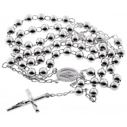 Sterling Silver Rosary Beads Cross Necklace 6 mm 28 Inches