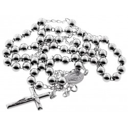 Sterling Silver Rosary Beads Mens Cross Necklace 7 mm