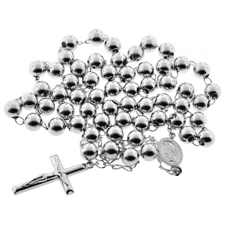 Mens Sterling Silver Rosary Bead Cross Necklace 8 mm 30 inch
