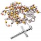 Tri Color Silver Diamond Cut Bead Rosary Necklace 3 mm 24 Inches