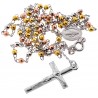 Tri Color Silver Diamond Cut Bead Rosary Necklace 3 mm 24 Inches