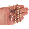 Tri Color Silver Diamond Cut Rosary Mens Necklace 5 mm 26 Inches