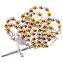Tri-Tone Silver Diamond Cut Rosary Mens Necklace 6 mm 26 Inches