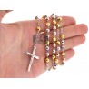 Tri-Tone Silver Diamond Cut Rosary Mens Necklace 6 mm 26 Inches