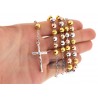 Three Tone Gold Silver Diamond Cut Rosary Necklace 7 mm 26 Inches