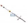 Tri Color Silver Diamond Cut Bead Mens Rosary 8 mm 32 Inches