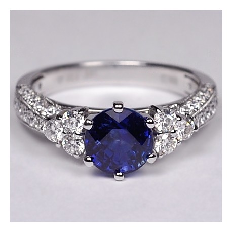 18K White Gold 3.19 ct Blue Sapphire Diamond Womens Solitaire Ring