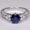 18K White Gold 3.19 ct Blue Sapphire Diamond Womens Solitaire Ring