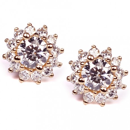 Womens Round Diamond Flower Stud Earrings 14K Yellow Gold 1.64 ct 