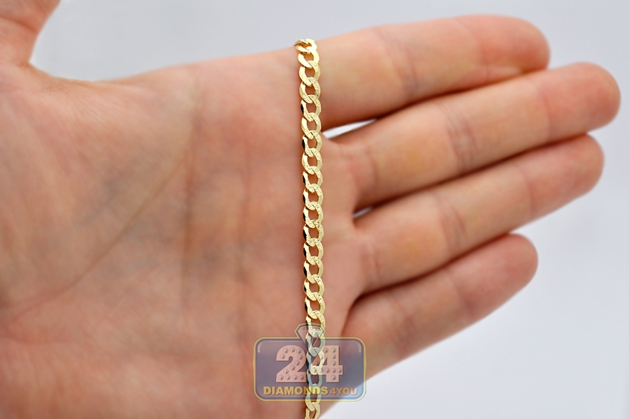 Solid 14K Yellow Gold Diamond Cut Cuban Link Mens Chain 4.6mm