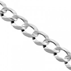 14K White Gold Solid Flat Cuban Link Mens Chain 3 mm