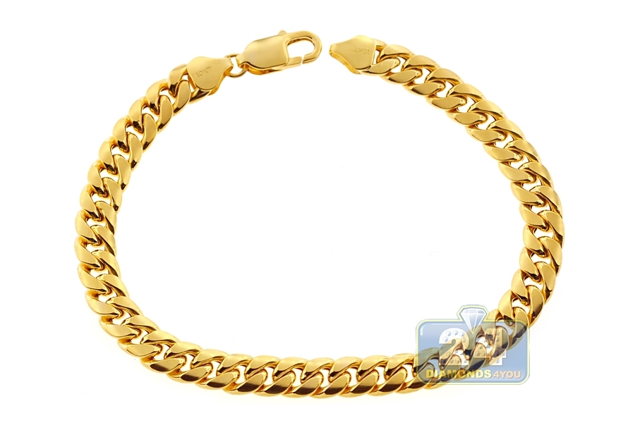 Men's 10K Yellow Gold Cuban Bracelet 7mm Width 7.5 Inch Long,Franco,Real Gold N 