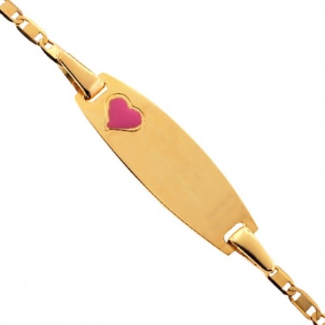 Solid 14K Yellow Gold Heart Enamel Baby Kids ID Bracelet 5.75"