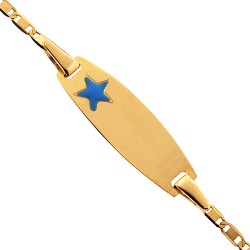 Solid 14K Yellow Gold Star Enamel Kids Baby ID Bracelet 5.75"