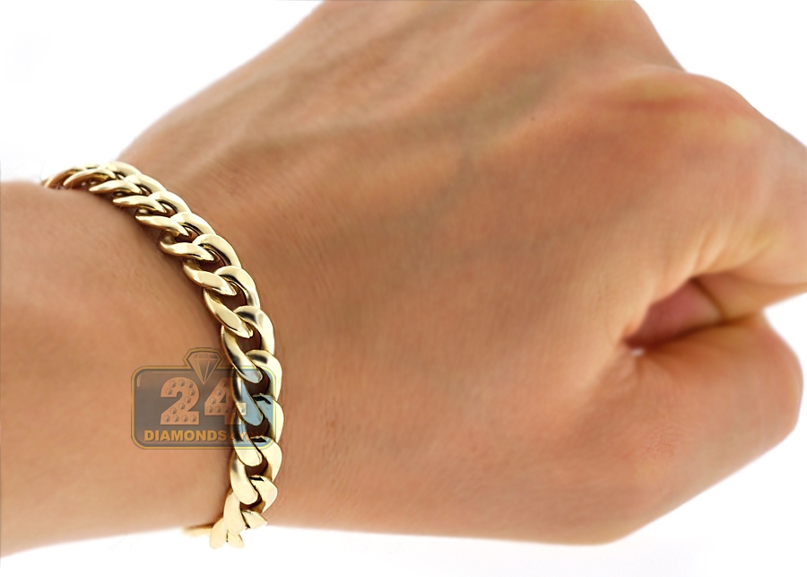 10K Yellow Gold Hollow Miami Cuban Link Mens Bracelet 8mm 8.25"