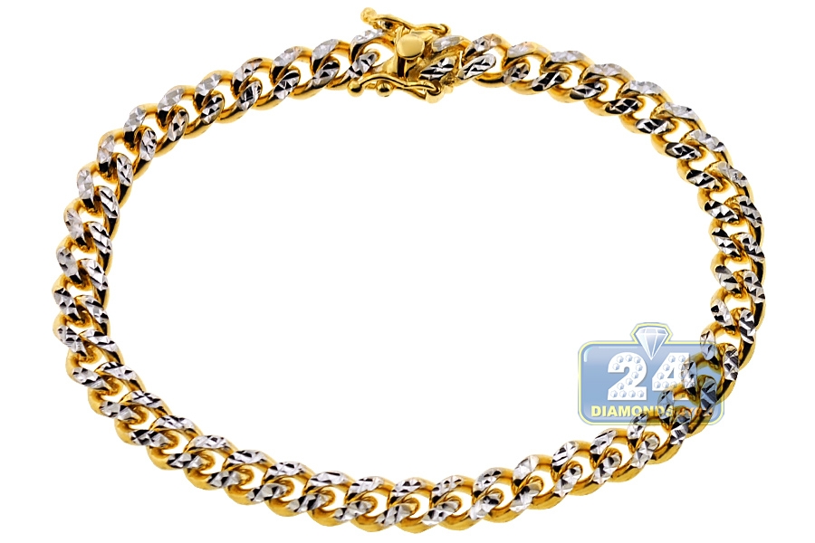 10K Yellow Gold Miami Cuban Diamond Cut Mens Bracelet 6.5mm 8.5