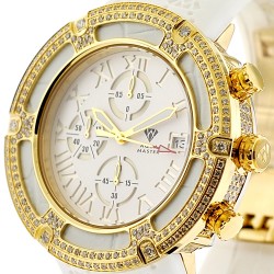Mens Diamond Gold Watch Aqua Master El Russo 5.35 ct White Dial