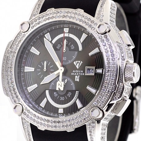 Mens Diamond Black Dial Watch Aqua Master Nicky Jam 5.00 ct