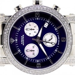 Womens Diamond Watch Aqua Master Round 1.75 ct Blue Dial
