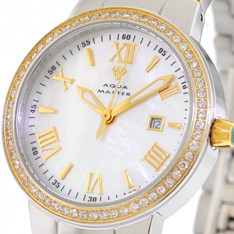 Womens Diamond Two Tone Gold Watch Aqua Master Round 0.70 ct