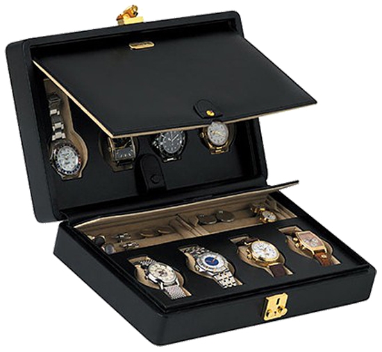 black leather watch travel case