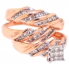 14K Rose Gold 0.67 ct Diamond His Hers 3 Wedding Rings Set