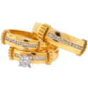 14K Yellow Gold 0.65 ct Diamond Mens Womens Bridal 3-Ring Set