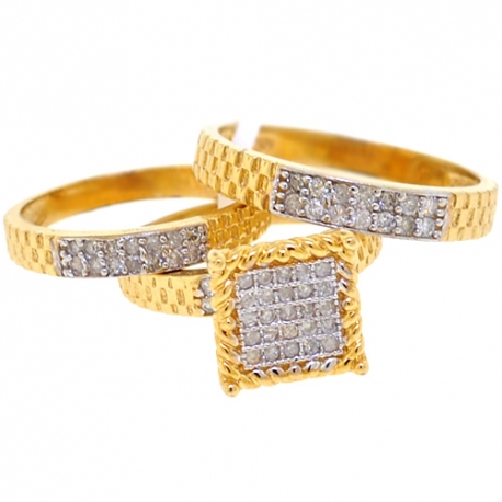 10K Yellow Gold 0.95 ct Diamond Mens Womens Bridal 3 Rings Set