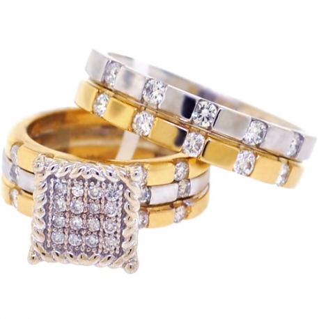 10K Two Tone Gold 1.65 ct Diamond His Hers Wedding 3 Rings Set