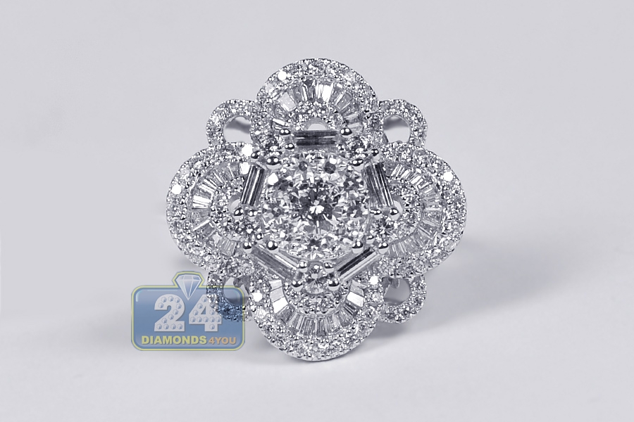 Ladies 2.41ct Mixed Diamond Cluster Antique Ring 18K White Gold