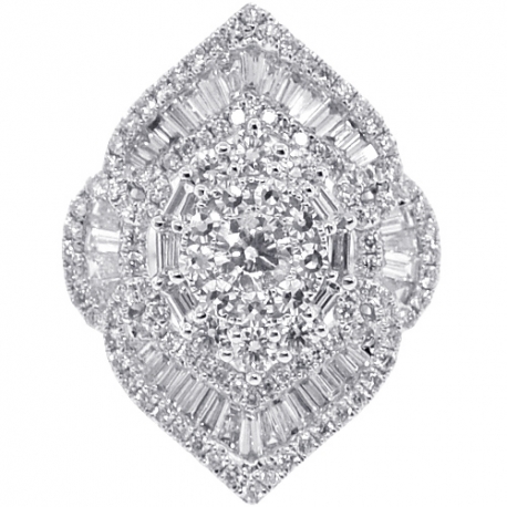 18K White Gold 2.72 ct Baguette Diamond Cluster Womens Ring