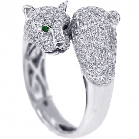 18K White Gold 1.70 ct Diamond Two Heads Womens Panther Ring
